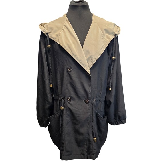 A2B Jackets & Blazers - A2B Black Tan Hooded Double Breasted Utility Jacket Women's Size M